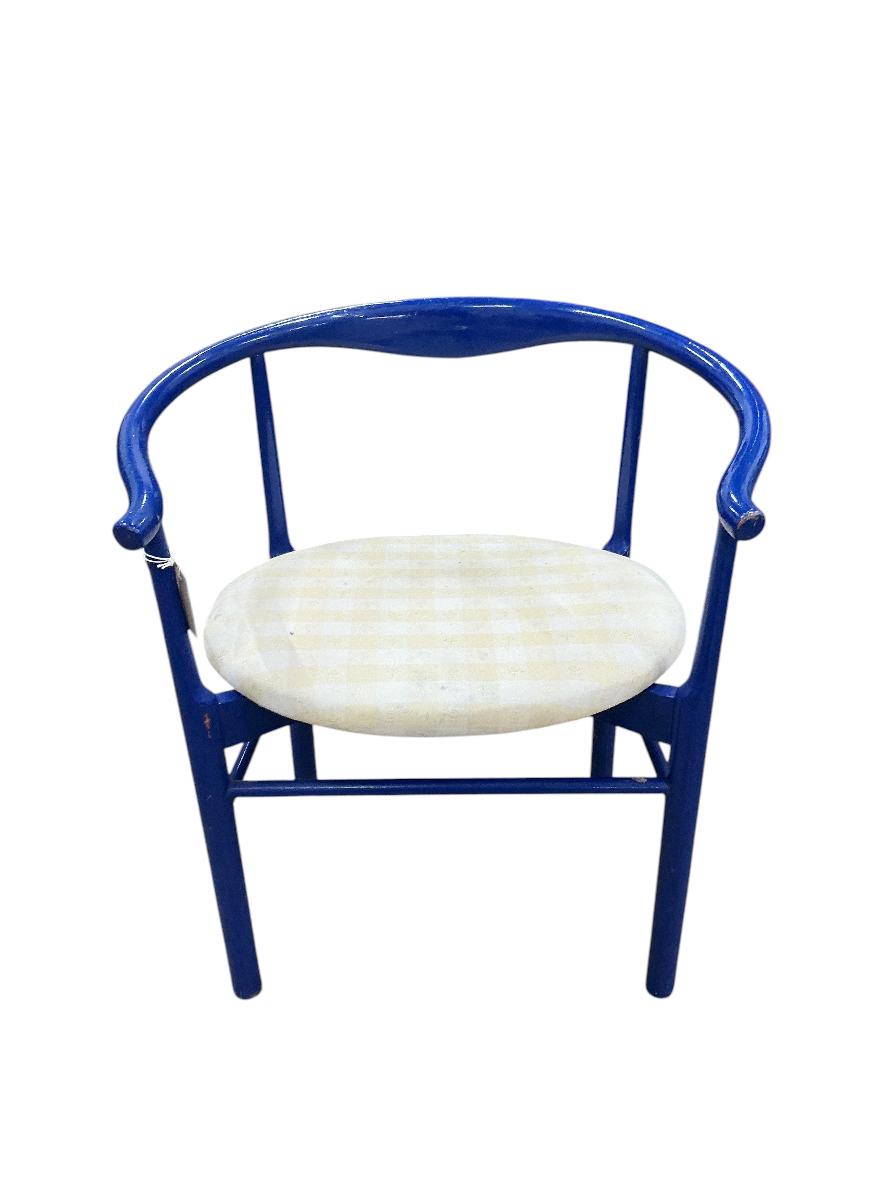 A set of five mid century Danish painted elbow chairs, width 64cm, depth 42cm, height 70cm